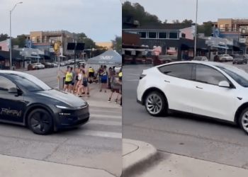 Une mystérieuse robotaxi Tesla aperçue à Austin pour la première fois, mais avec une voiture suiveuse…