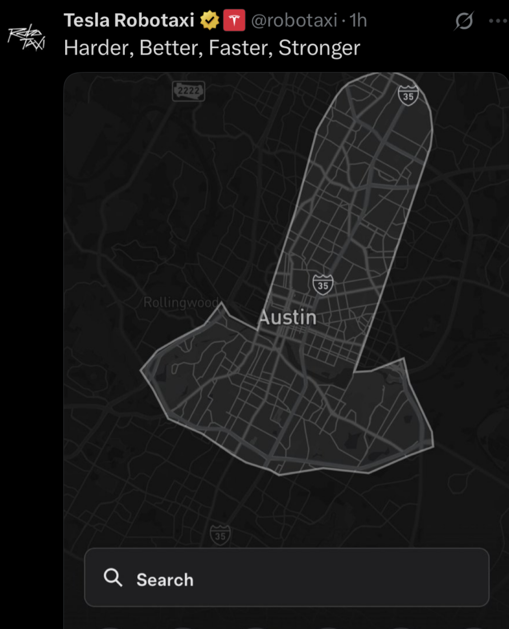 Carte du service Robotaxi de Tesla