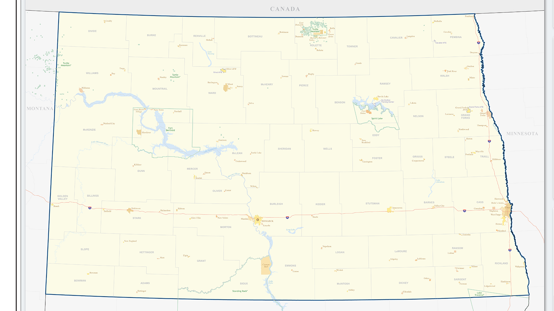 Carte du Dakota du Nord