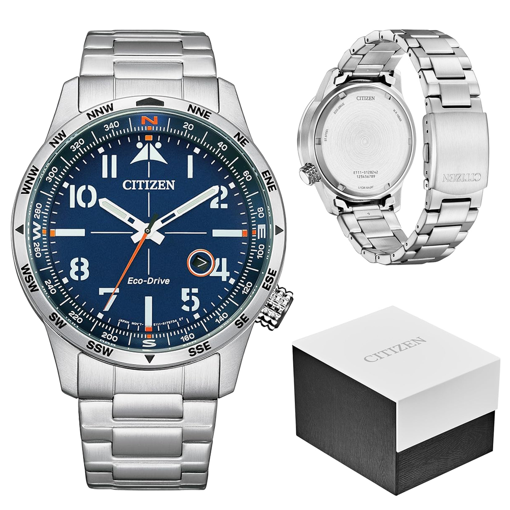 Montre Citizen, cadran bleu et bracelet en acier
