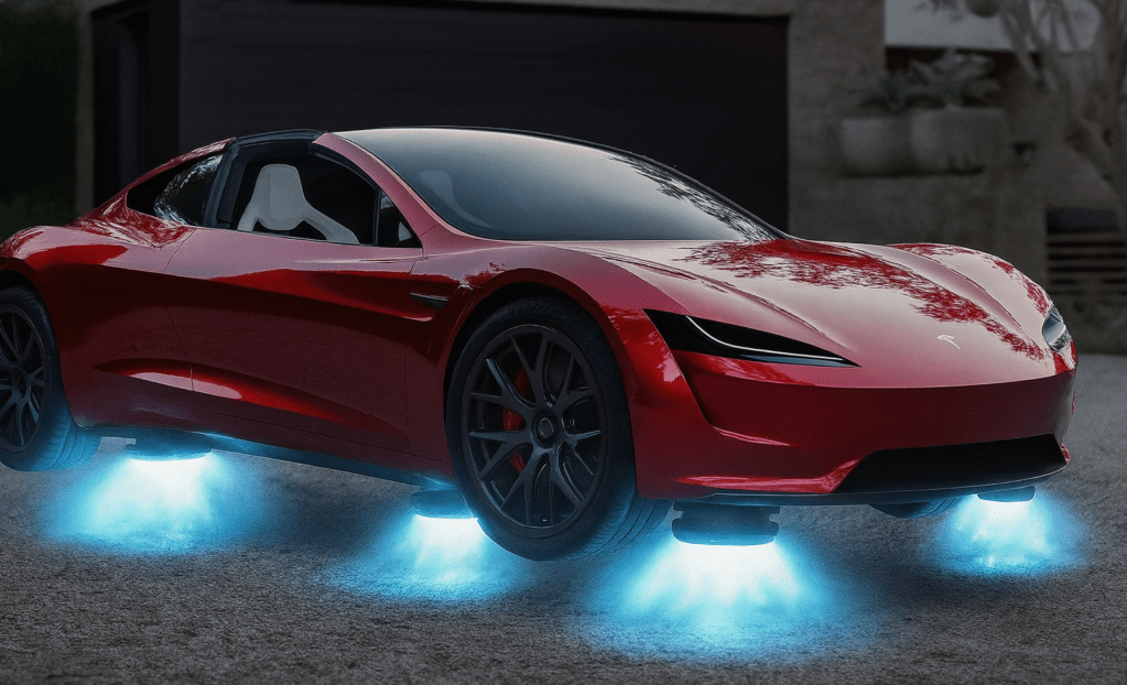 Tesla Roadster en lévitation